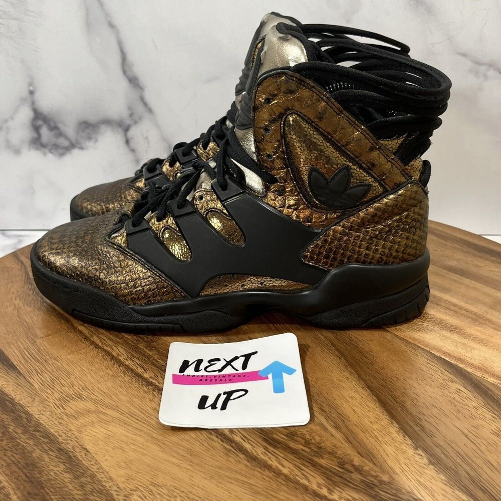 adidas High-Top Athletic Shoes in Metallic Gold and Black